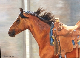 “Tommi”, oil on canvas, winning painting in the 2017 America’s Mustang Art Contest. Reference photo courtesy of Luke Castro, the trainer of this mare for the Ft. Worth Extreme Mustang Makeover.